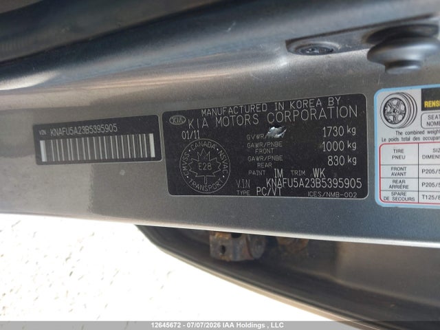 2011 Kia Forte5 2.0l Ex მანქანა იყიდება აუქციონზე, vin: KNAFU5A23B5395905, აუქციონის ნომერი: 12645672