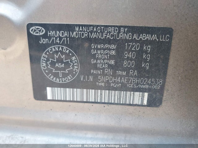 Aukcja sprzedaży 2011 Hyundai Elantra Gl, vin: 5NPDH4AE7BH024538, numer aukcji: 12640889