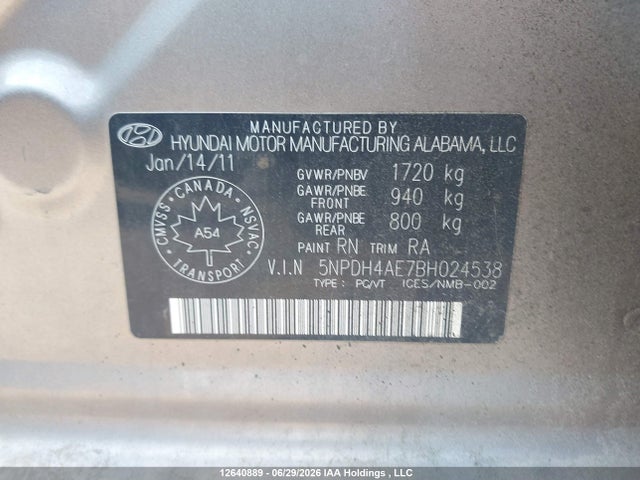 Aukcja sprzedaży 2011 Hyundai Elantra Gl, vin: 5NPDH4AE7BH024538, numer aukcji: 12640889