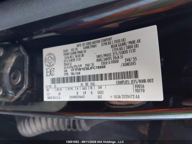 Продаж на аукціоні авто 2018 Ford F150 Supercrew, vin: 1FTFW1E50JFC18666, номер лоту: 12651852