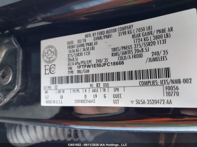 Продаж на аукціоні авто 2018 Ford F150 Supercrew, vin: 1FTFW1E50JFC18666, номер лоту: 12651852
