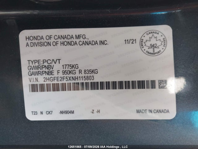 Honda Civic 2022 2HGFE2F5XNH115803 Image 18