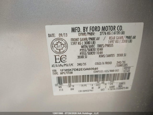 Aukcja sprzedaży 2014 Ford Explorer Xlt, vin: 1FM5K7D82EGA60946, numer aukcji: 12651866