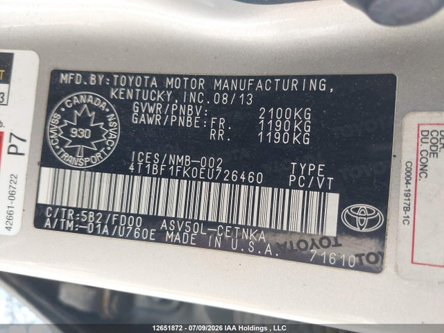 Toyota CAMRY LE 2014 4T1BF1FK0EU726460 Image 9