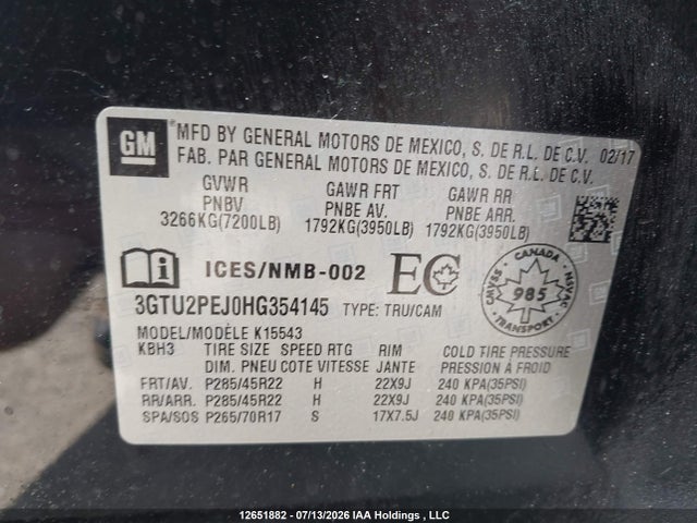 3GTU2PEJ0HG354145 GMC SIERRA 1500