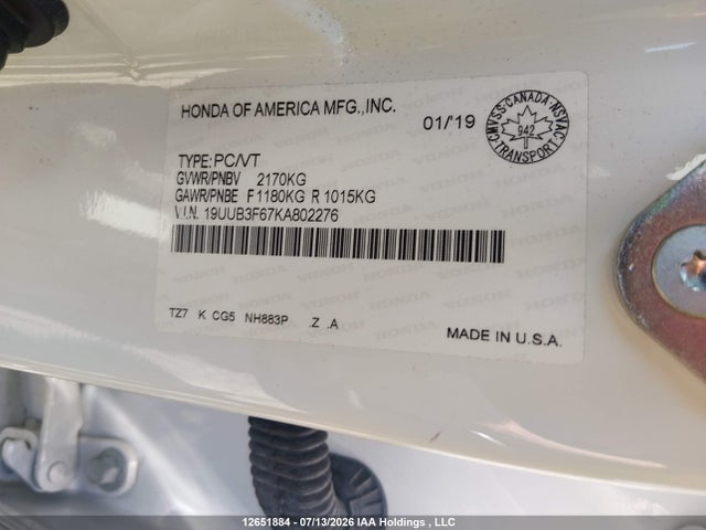 Auction sale of the 2019 Acura Tlx Tech A-spec, vin: 19UUB3F67KA802276, lot number: 12651884