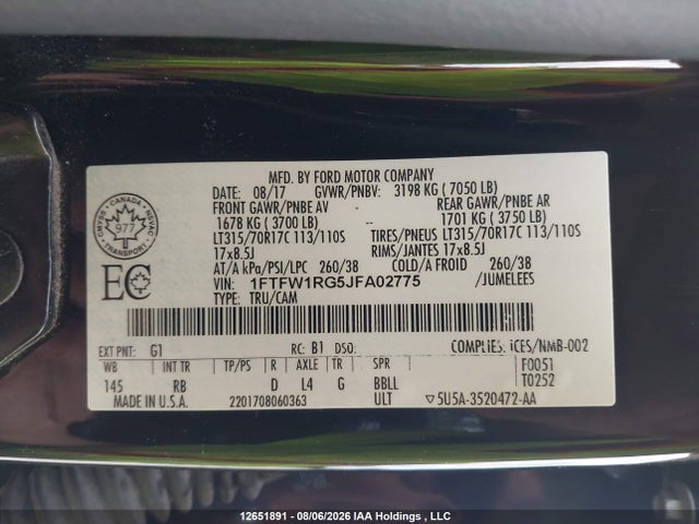 Ford F150 Raptor 2018 1FTFW1RG5JFA02775 Image 18