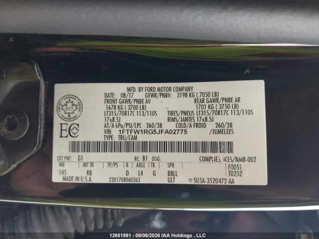 Ford F150 Raptor 2018 1FTFW1RG5JFA02775 Image 9