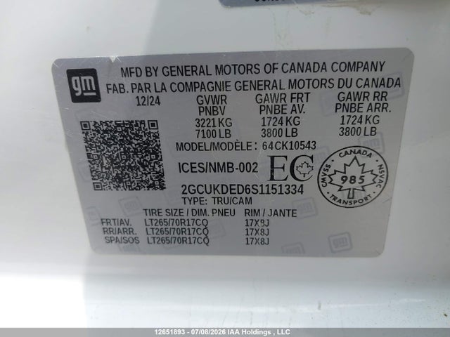Aukcja sprzedaży 2025 Chevrolet Silverado K1500 Lt, vin: 2GCUKDED6S1151334, numer aukcji: 12651893