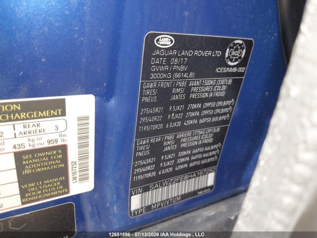 Продажа на аукционе авто 2017 Land Rover Range Rover Sport 5.0l V8 Supercharged Svr, vin: SALWZ2FE8HA167252, номер лота: 12651896