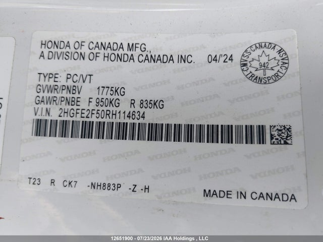 Honda Civic Sport 2024 2HGFE2F50RH114634 Image 20