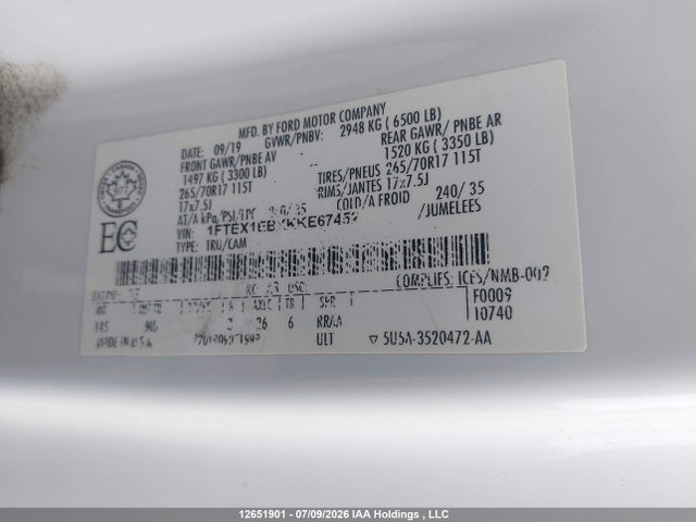 Ford F150 Super Cab 2019 1FTEX1EBXKKE67452 Image 9