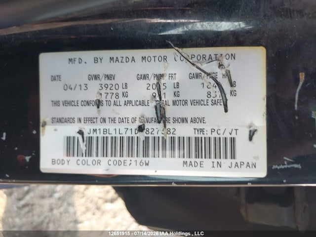 Aukcja sprzedaży 2013 Mazda Mazda3 Gs-sky, vin: JM1BL1L71D1827682, numer aukcji: 12651915