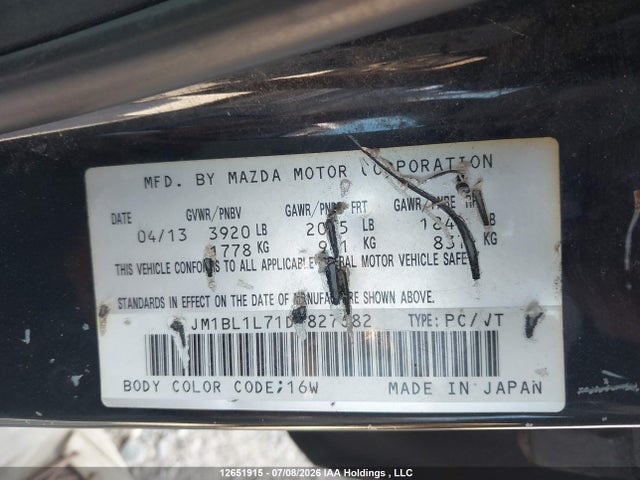 Aukcja sprzedaży 2013 Mazda Mazda3 Gs-sky, vin: JM1BL1L71D1827682, numer aukcji: 12651915
