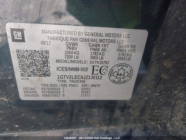 1GTV2LECXJZ130112 GMC SIERRA 1500