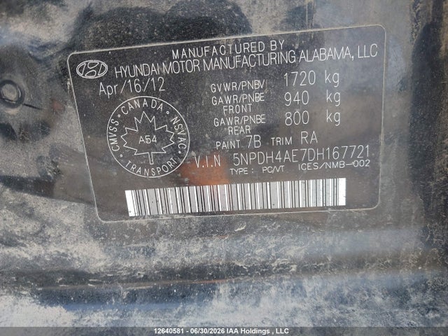2013 Hyundai Elantra Gl მანქანა იყიდება აუქციონზე, vin: 5NPDH4AE7DH167721, აუქციონის ნომერი: 12640581