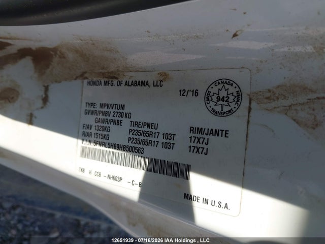 Honda ODYSSEY EXL 2017 5FNRL5H69HB500563 Image 18