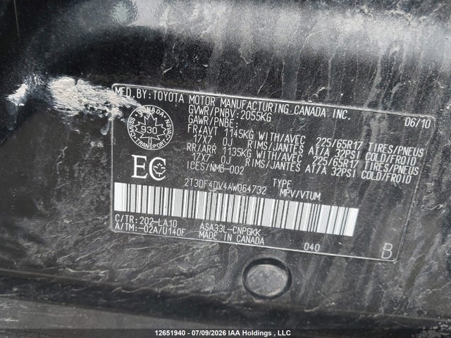 2010 Toyota Rav4 მანქანა იყიდება აუქციონზე, vin: 2T3DF4DV4AW064732, აუქციონის ნომერი: 12651940