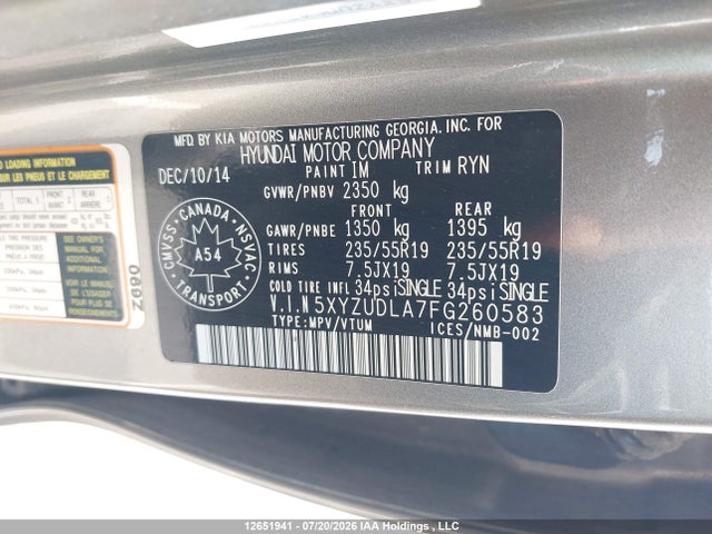 5XYZUDLA7FG260583 Hyundai SANTA FE SPORT