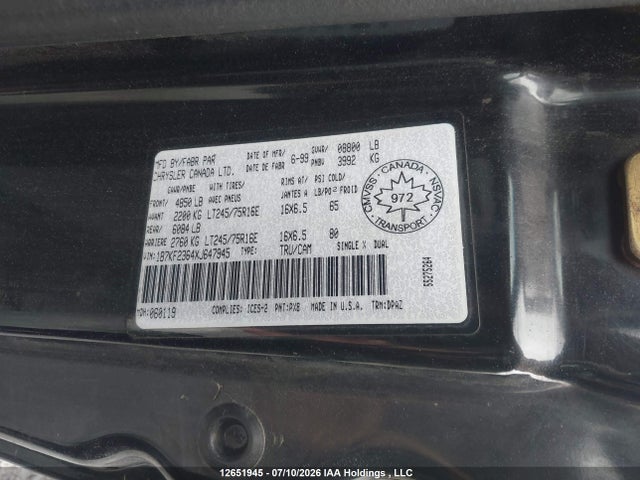 1999 Dodge Ram 2500 St მანქანა იყიდება აუქციონზე, vin: 1B7KF2364XJ647945, აუქციონის ნომერი: 12651945