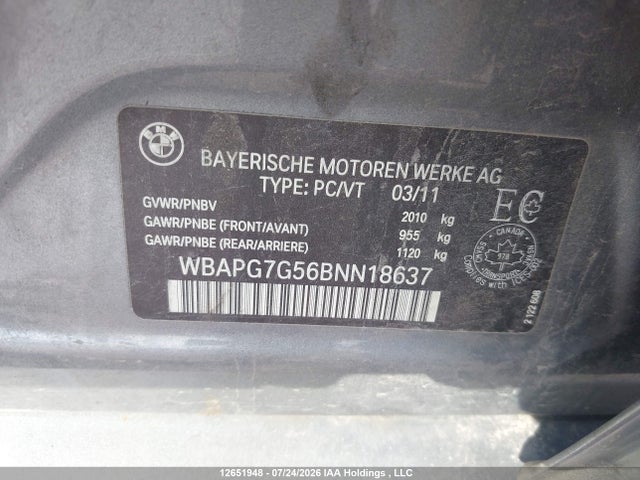 Продаж на аукціоні авто 2011 Bmw 3 Series, vin: WBAPG7G56BNN18637, номер лоту: 12651948