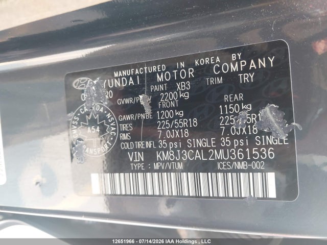 KM8J3CAL2MU361536 Hyundai Tucson Limited/sel/sport/ultimate/value