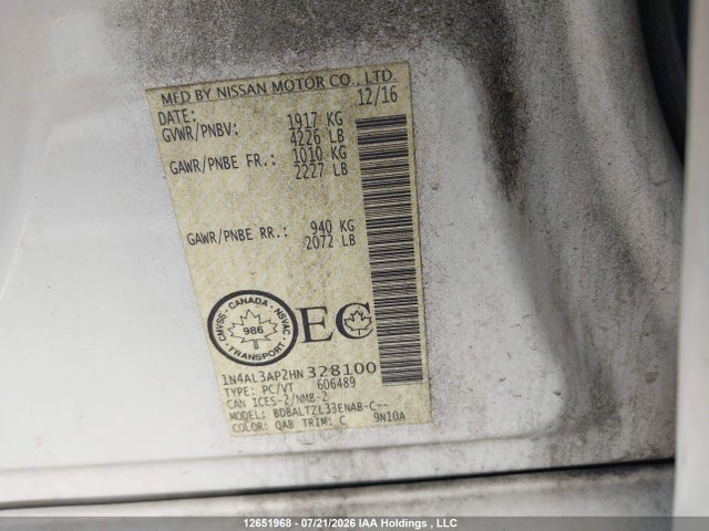 1N4AL3AP2HN328100 Nissan Altima 2.5/s/sv/sl/sr