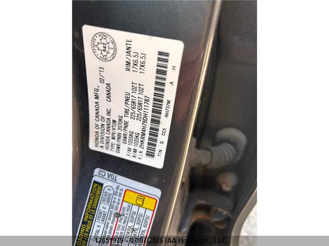 12651979 :رقم المزاد ، 2HKRM4H79DH111787 vin ، 2013 Honda Cr-v Exl مزاد بيع