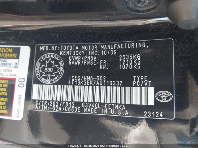 2010 Toyota Camry Le V6 მანქანა იყიდება აუქციონზე, vin: 4T1BK3EK7AU110337, აუქციონის ნომერი: 12627271