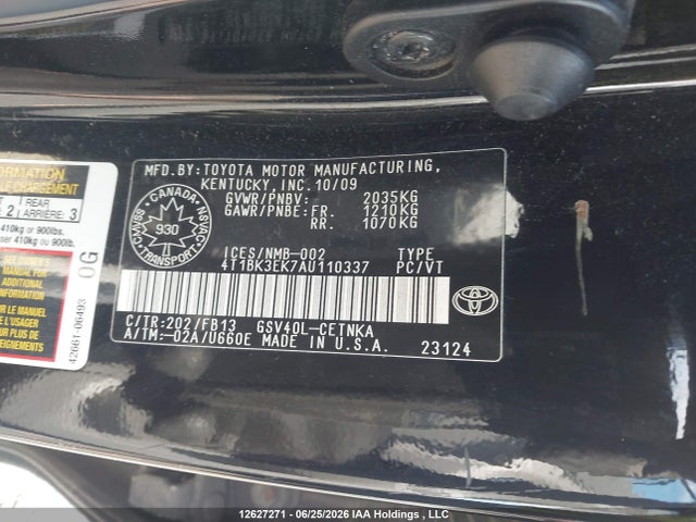 2010 Toyota Camry Le V6 მანქანა იყიდება აუქციონზე, vin: 4T1BK3EK7AU110337, აუქციონის ნომერი: 12627271