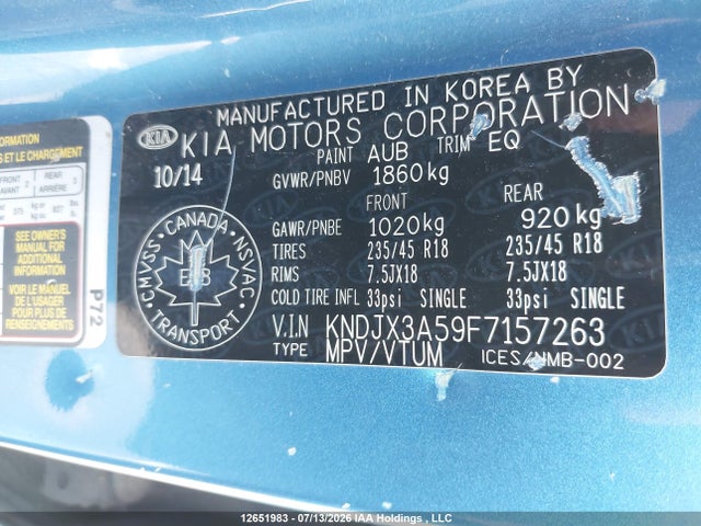 12651983 :رقم المزاد ، KNDJX3A59F7157263 vin ، 2015 Kia Soul مزاد بيع