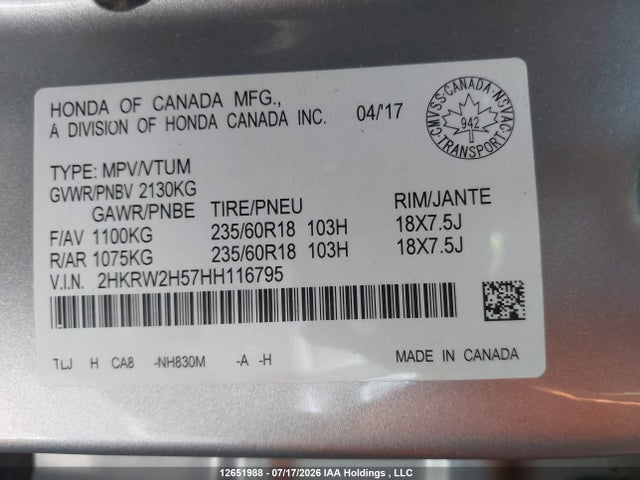 Honda CR-V EX 2017 2HKRW2H57HH116795 Image 18