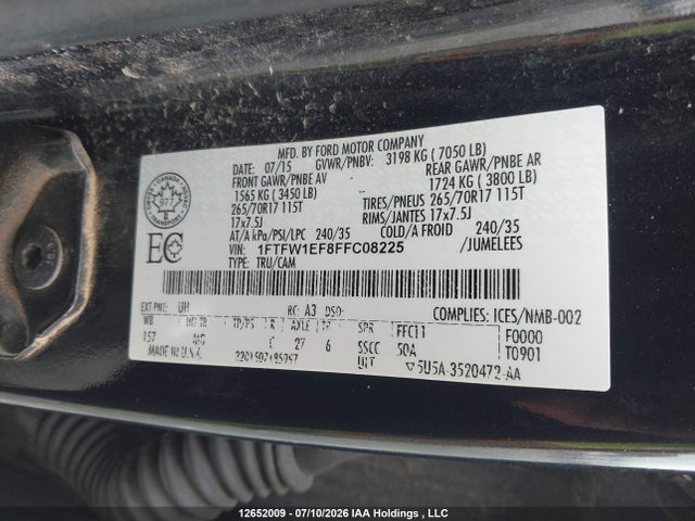 Aukcja sprzedaży 2015 Ford F150 Supercrew, vin: 1FTFW1EF8FFC08225, numer aukcji: 12652009