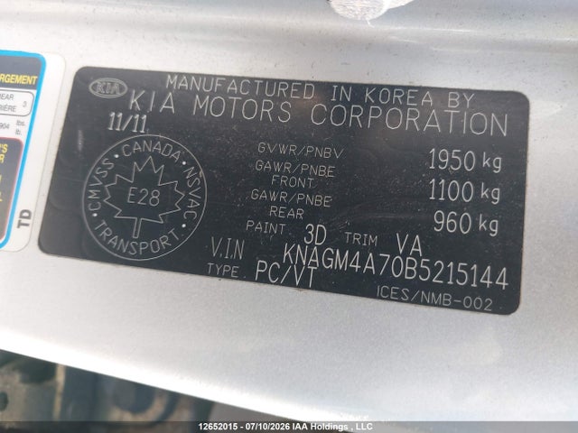 12652015 :رقم المزاد ، KNAGM4A70B5215144 vin ، 2011 Kia Optima Lx مزاد بيع