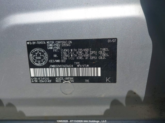 2007 Toyota Rav4 მანქანა იყიდება აუქციონზე, vin: JTMBD33V076036624, აუქციონის ნომერი: 12652028