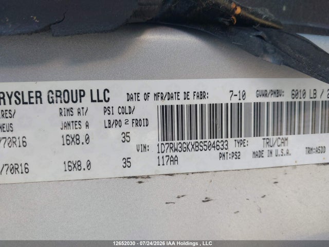 Aukcja sprzedaży 2011 Ram Dakota Sxt, vin: 1D7RW3GKXBS504633, numer aukcji: 12652030