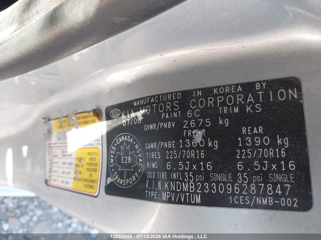 2009 Kia Sedona Ex/lx მანქანა იყიდება აუქციონზე, vin: KNDMB233096287847, აუქციონის ნომერი: 12652045