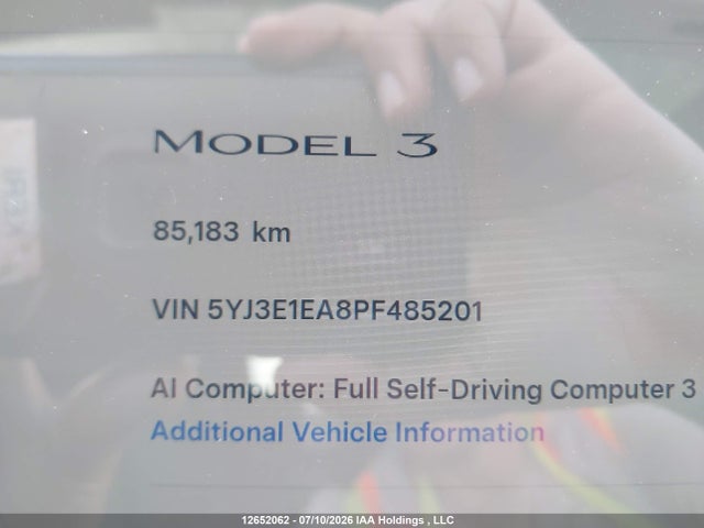 Продажа на аукционе авто 2023 Tesla Model 3 Rwd, vin: 5YJ3E1EA8PF485201, номер лота: 12652062