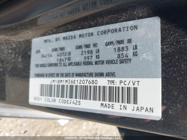 Продаж на аукціоні авто 2014 Mazda Mazda3, vin: JM1BM1M36E1207680, номер лоту: 12652078