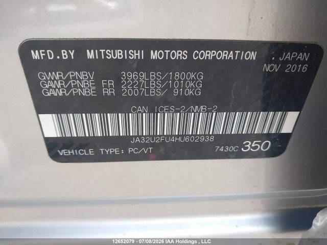 Продажа на аукционе авто 2017 Mitsubishi Lancer Es/se Anniversary Edition/se Black Edition/se Ltd, vin: JA32U2FU4HU602938, номер лота: 12652079