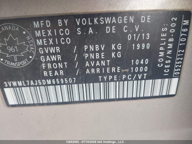 Продажа на аукционе авто 2013 Volkswagen Jetta Tdi, vin: 3VWML7AJ5DM659507, номер лота: 12652082