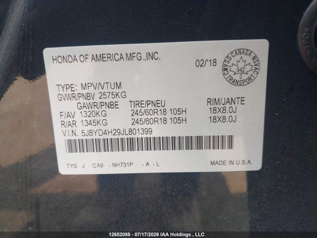 Продажа на аукционе авто 2018 Acura Mdx, vin: 5J8YD4H29JL801399, номер лота: 12652088