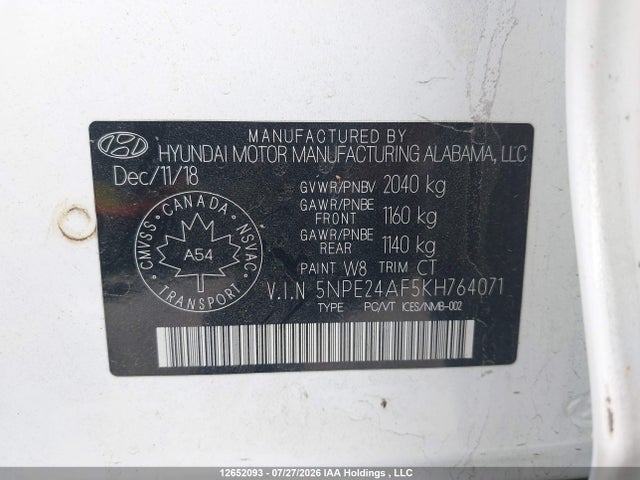 Hyundai Sonata 2019 5NPE24AF5KH764071 Image 18