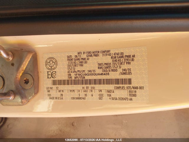 Ford ESCAPE SE 2016 1FMCU9GX0GUA46435 Image 9