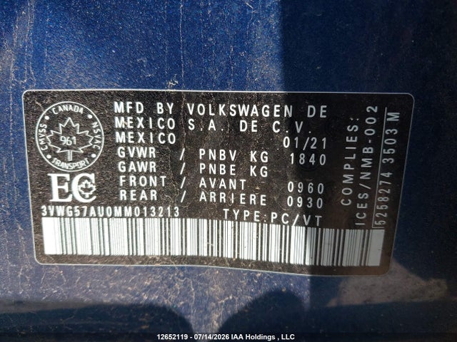 3VWG57AU0MM013213 Volkswagen Golf