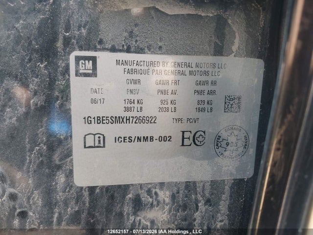 Продаж на аукціоні авто 2017 Chevrolet Cruze Lt, vin: 1G1BE5SMXH7266922, номер лоту: 12652157