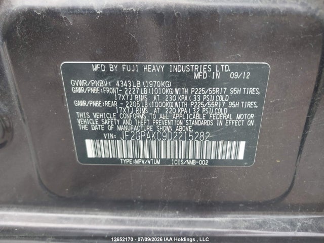 Aukcja sprzedaży 2013 Subaru Xv Crosstrek 2.0 Limited, vin: JF2GPAKC9D2215282, numer aukcji: 12652170