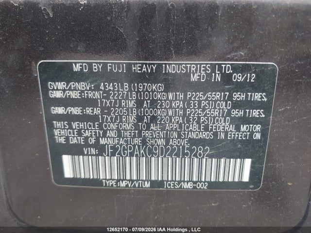 Aukcja sprzedaży 2013 Subaru Xv Crosstrek 2.0 Limited, vin: JF2GPAKC9D2215282, numer aukcji: 12652170