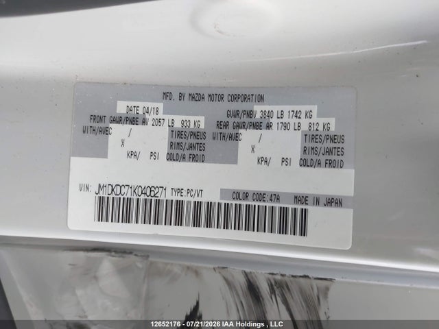 Продажа на аукционе авто 2019 Mazda Cx-3 Gs, vin: JM1DKDC71K0406271, номер лота: 12652176