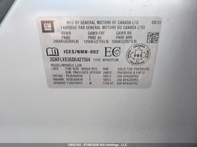 Продажа на аукционе авто 2013 Gmc Terrain Slt-2, vin: 2GKFLXE36D6427584, номер лота: 12652182